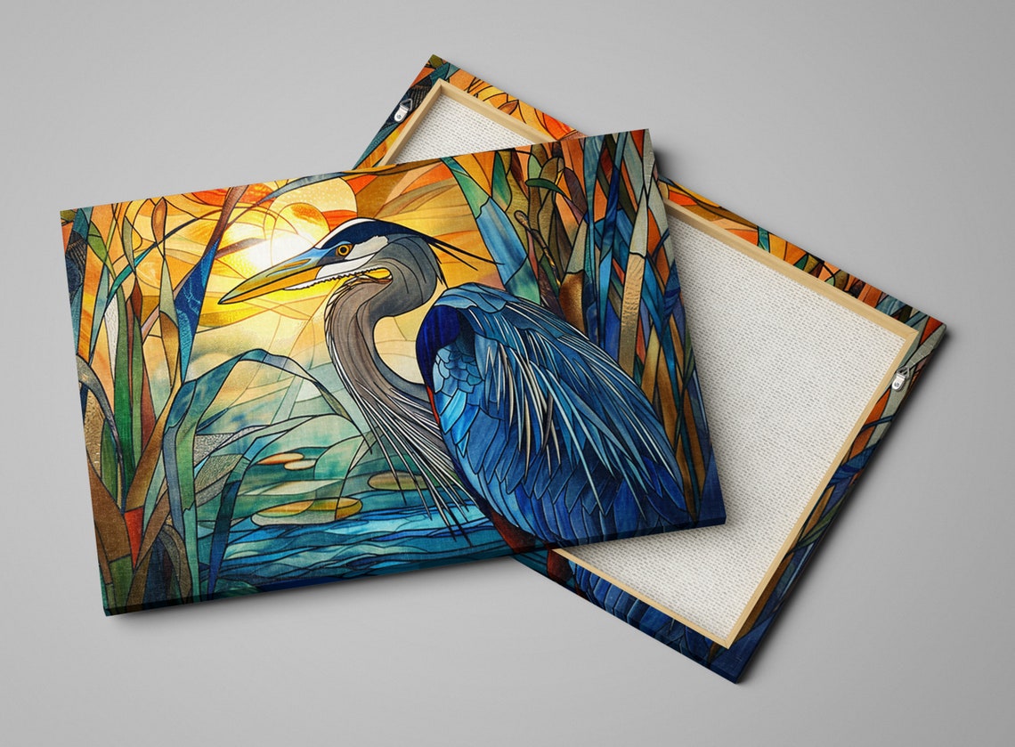 Blue Heron Stained Glass Golden Sunrise Close Up Wildlife Poster - Image 4