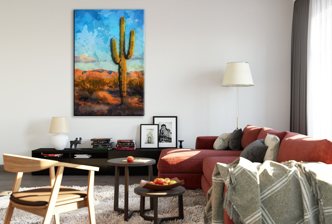 Solitude Sentinel Saguaro Cactus Painting Print - Image 2