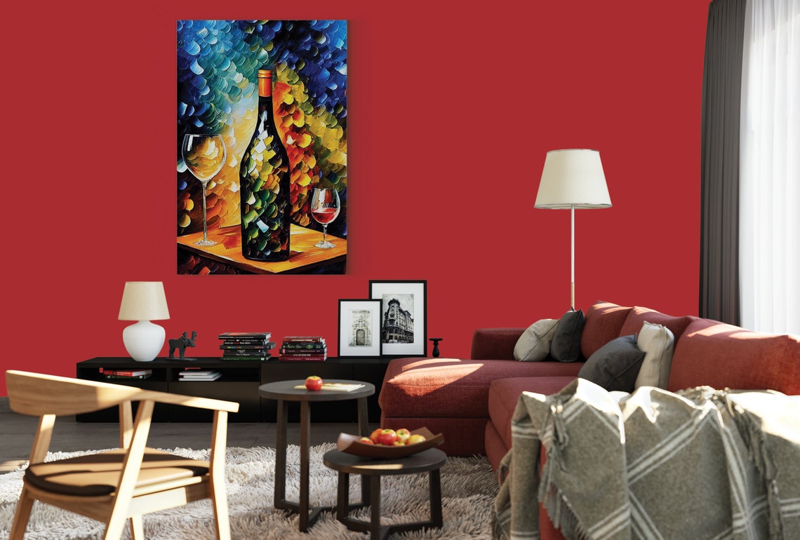 Wine Bottle Glasses Colorful Impasto Still Life Kitchen Art Poster - Image 3