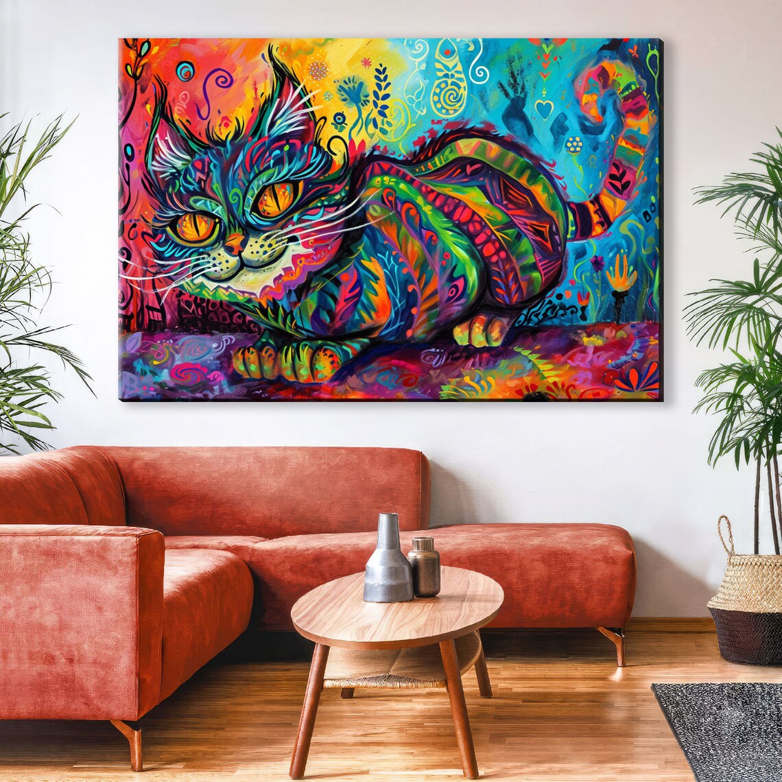 Cheshire Cat Wonderland Whimsical Psychedelic Colorful Grin Art Print - Image 2