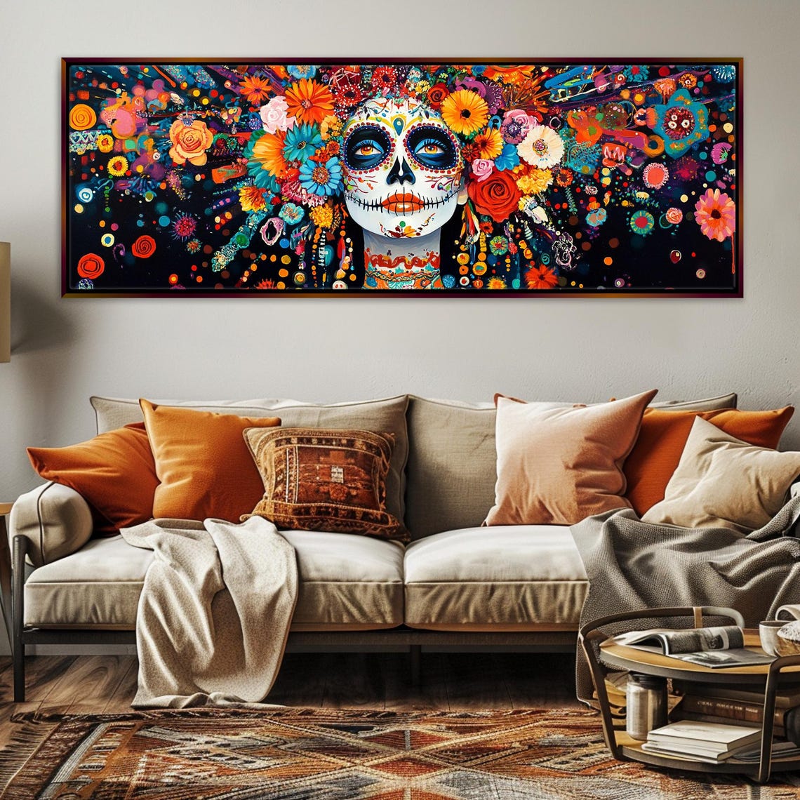 Panoramic Da De Los Muertos Latina Framed Or Unframed Long Horizontal Gallery Wrapped Gicle Ready To Hang Extra Large Wall Art - Image 4