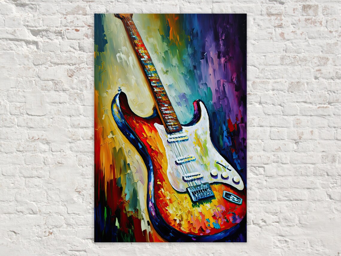 Colorful Electric Guitar Strat Style Impasto Music Instrument Art Poster
