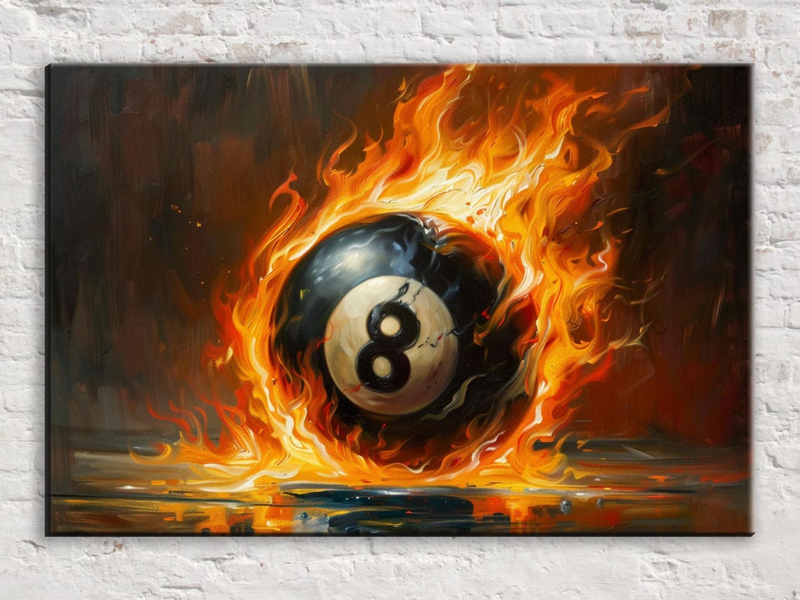 Flaming 8 Ball On Fire Billiards Art Game Room Bar Man Cave Wall Art
