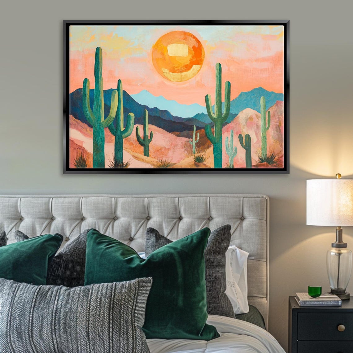 Saguaro Cactus Desert Sunset Painting Vibrant Boho Style Wall Art - Image 5