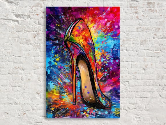 High Heel Painting Colorful Wall Art Print Fashion Artwork Artistic Womans Shoe Available In Extra Large Sizes
