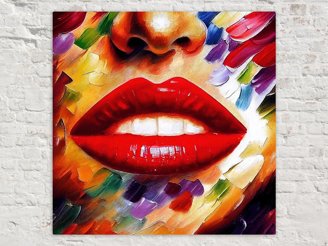 Red Lips Glamorous Glossy Close Up Bold Color Modern Beauty Poster