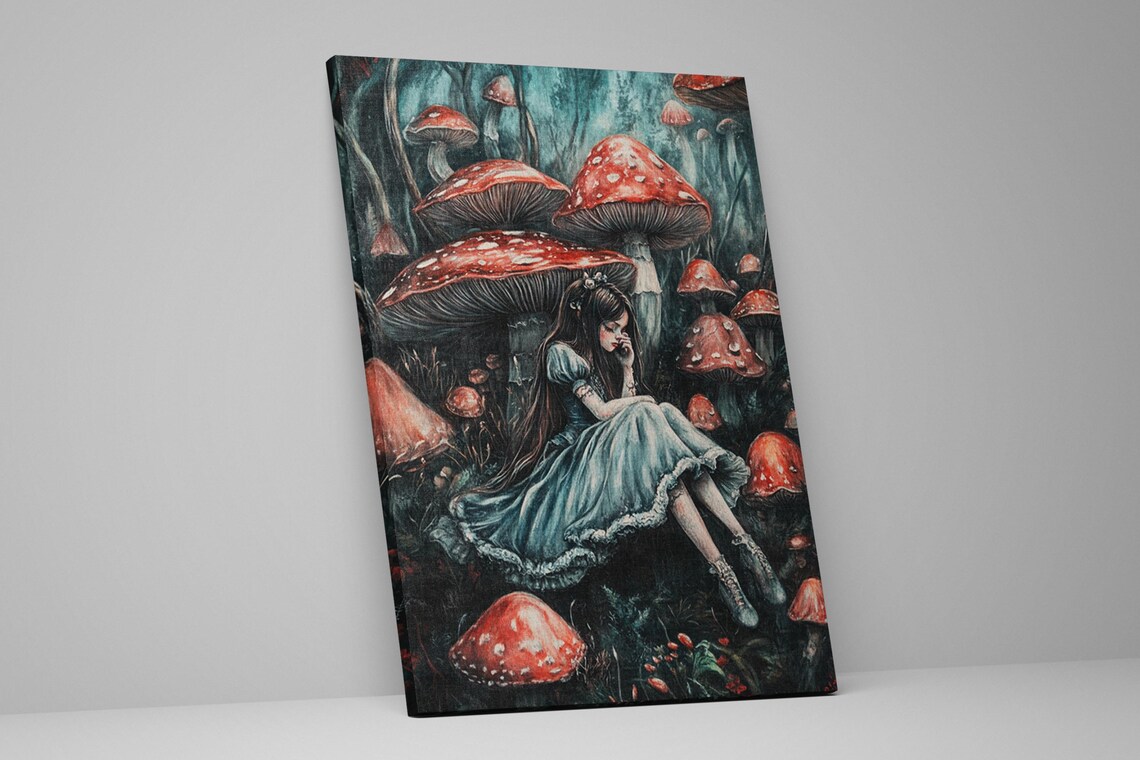 Gothic Alice Among Giant Red Mushrooms Dark Fantasy Fairy Tale Poster - Image 2