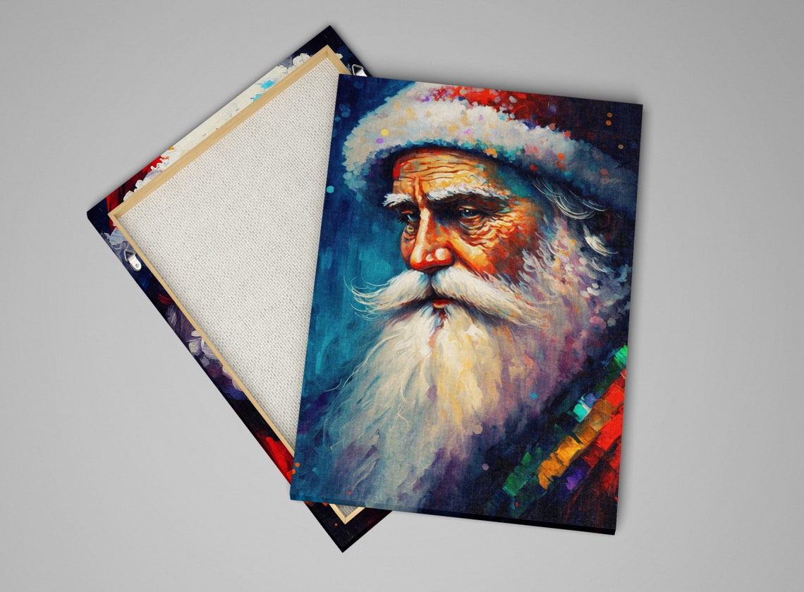 Santa Claus Portrait White Beard Festive Teal Blue Christmas Poster - Image 2
