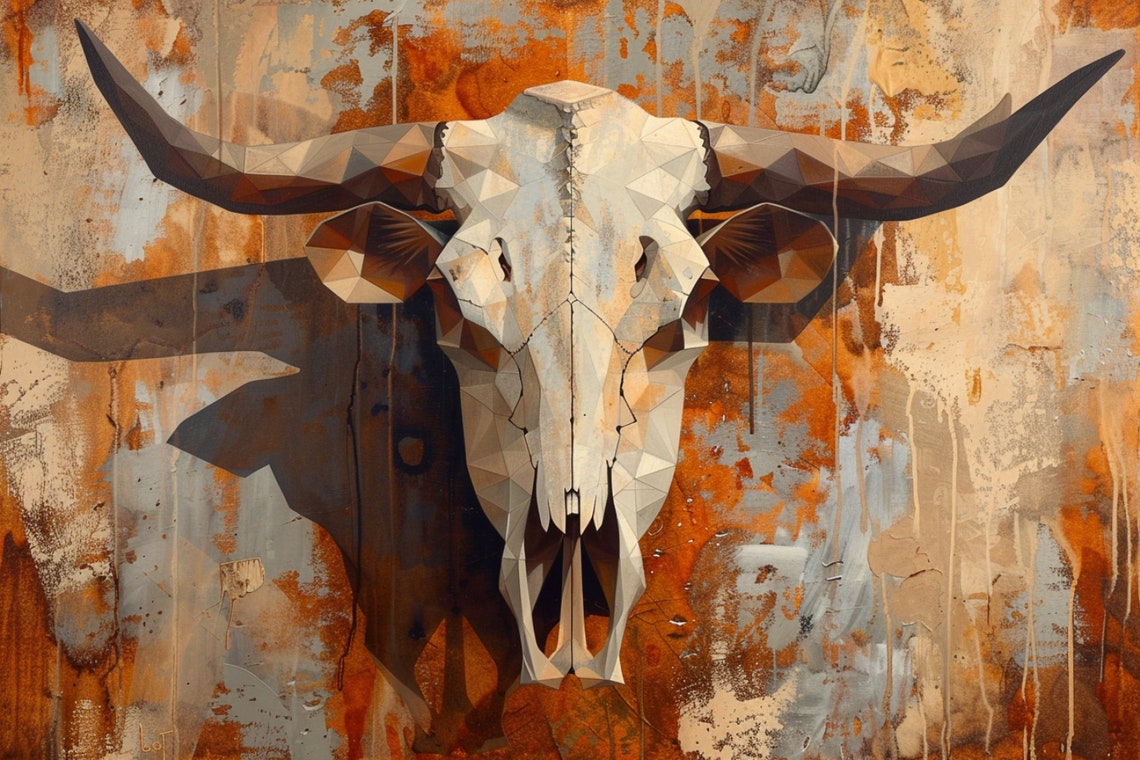 Texas Ranch Style Cow Skull Art Gicle Print On Gallery Wrapped Artist Available In Extra Large Sizes - Image 5
