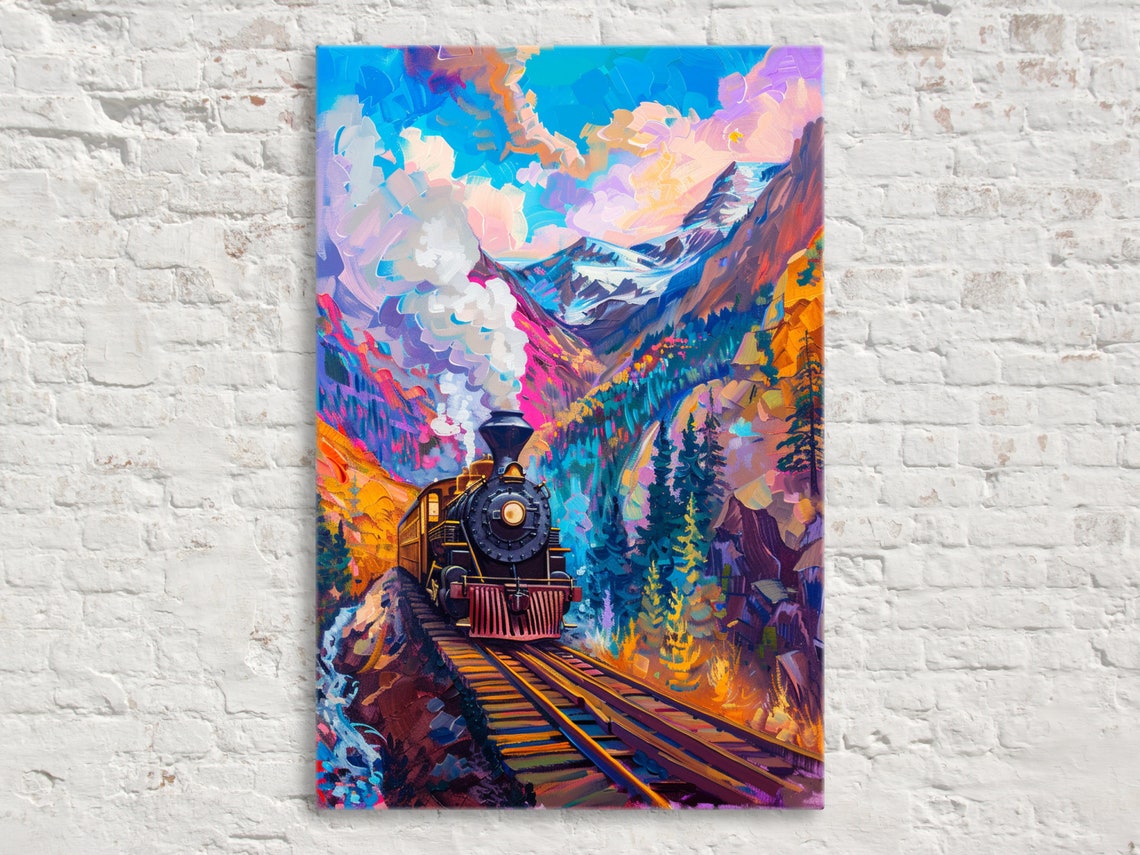 Steam Locomotive Mountain Canyon Pop Art Colorful Train Poster