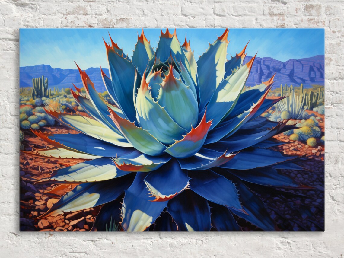 Blue Agave Desert Scene, Realistic Wall Art Print