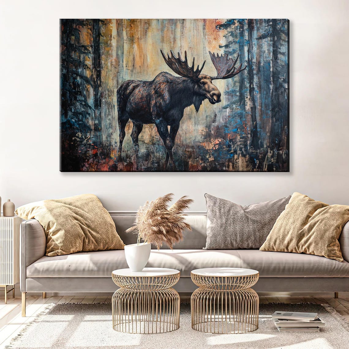 Majestic Moose In Misty Forest Dark Painterly Wildlife Art Print - Image 3