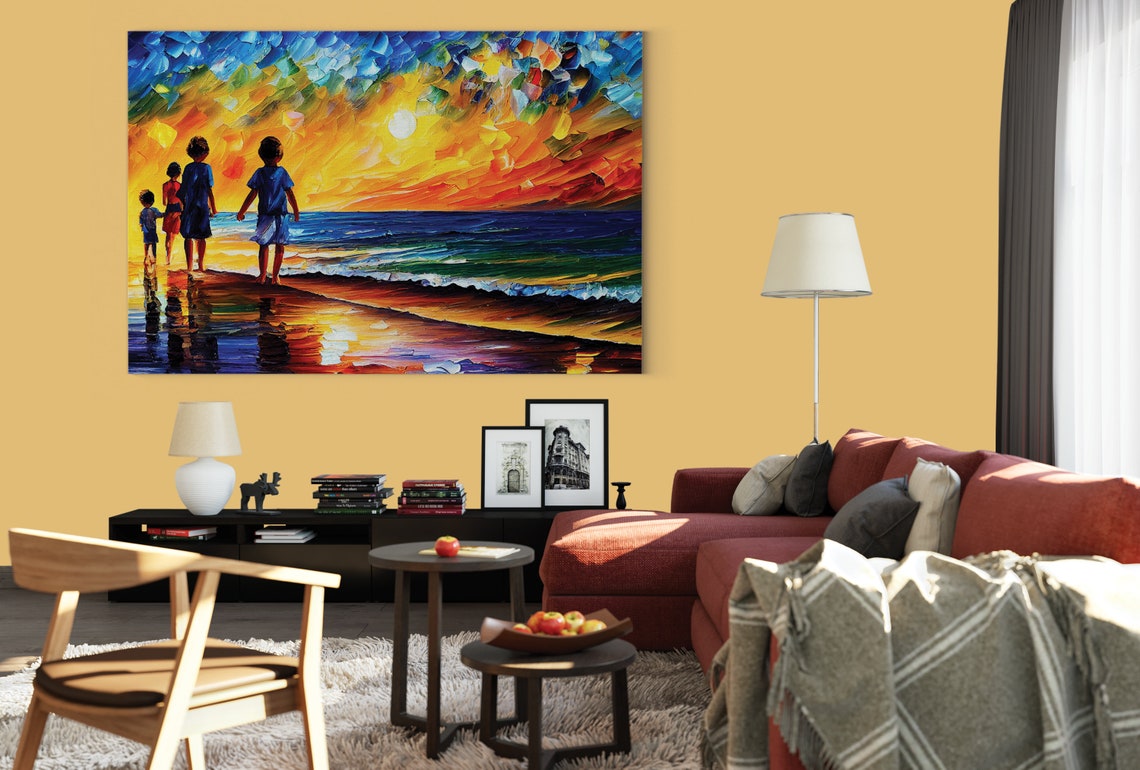 Kids Running on Golden Sunset Beach Silhouettes Ocean Waves Poster - Image 2