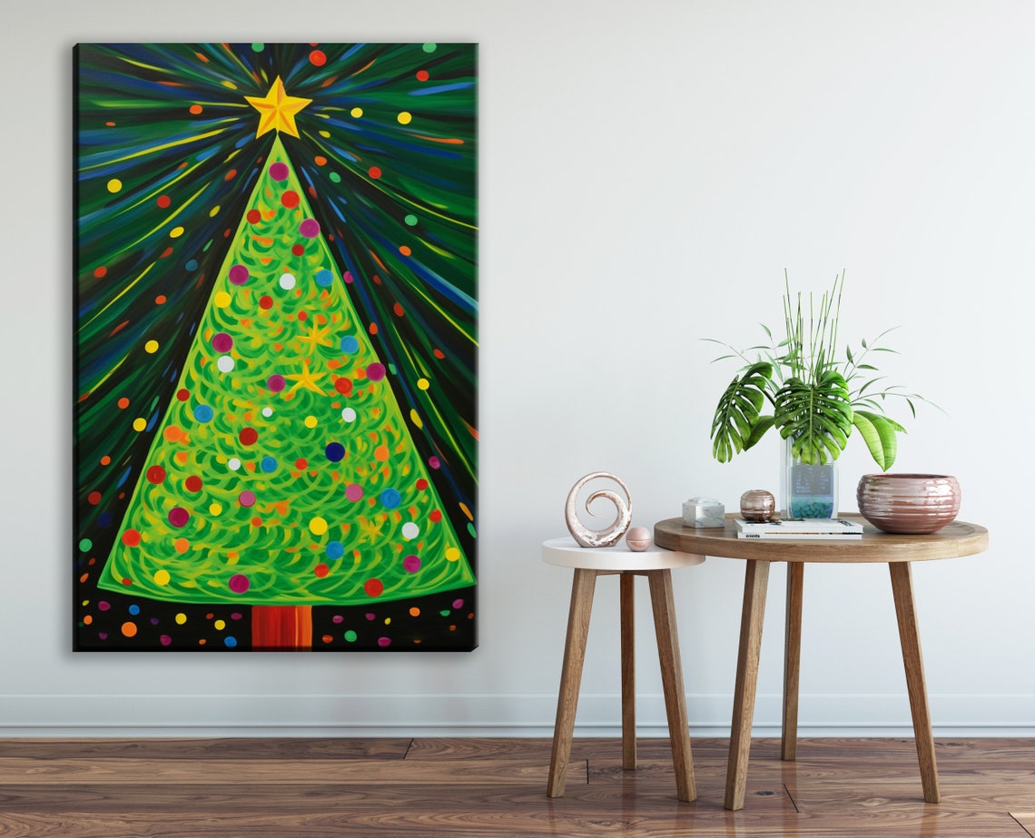 Festive Spectrum Christmas Tree Radiant Starburst Colorful Art Poster - Image 3