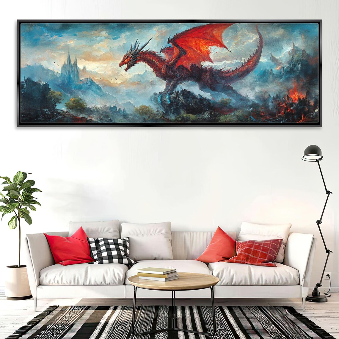 Dragon Gothic Panoramic Wall Art Framed Or Unframed Long Horizontal Gallery Wrapped Gicle Ready To Hang Extra Large Wall Art - Image 3
