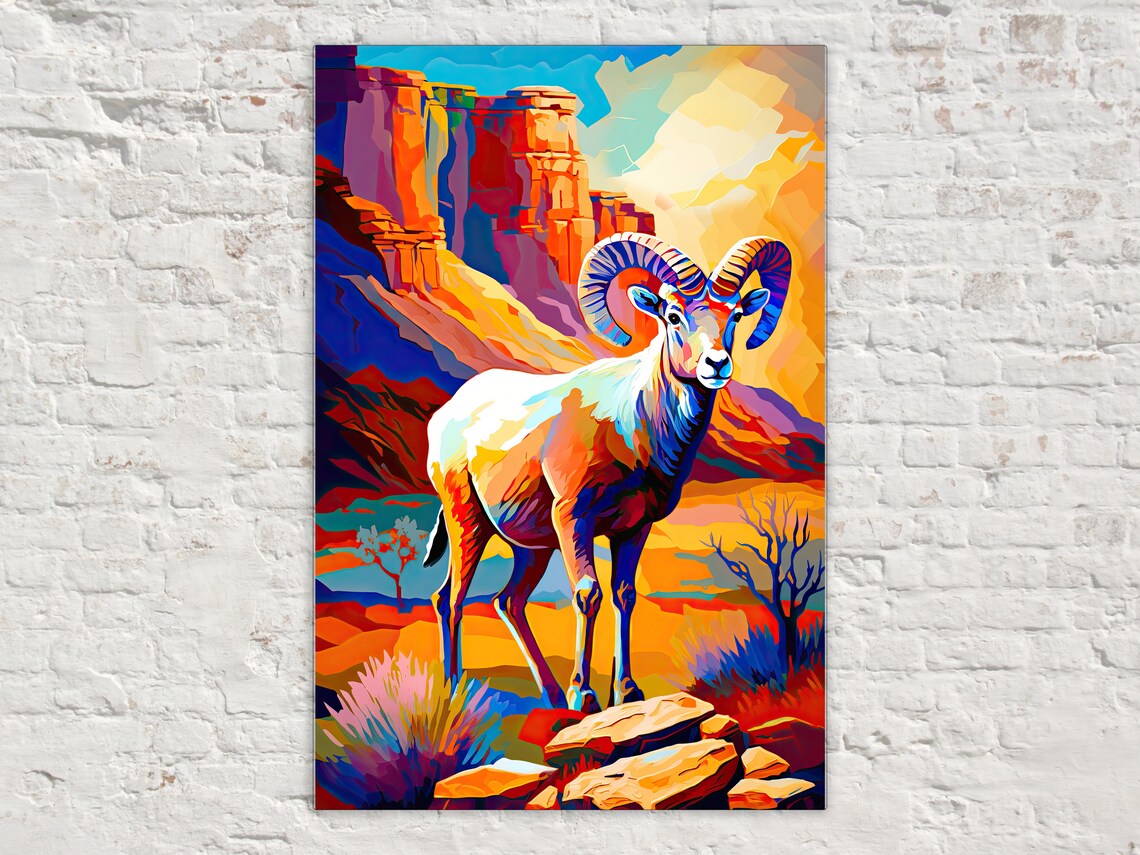 Bighorn Sheep Desert Canyon Colorful Wildlife Ram Southwest Art Poster