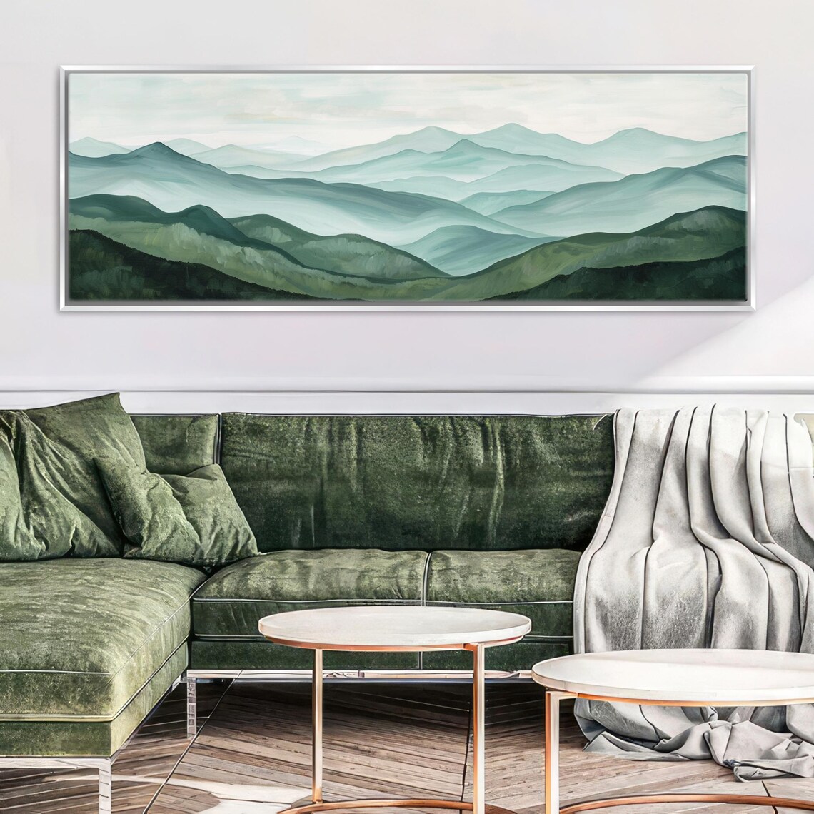 Sage Green Watercolor Abstract Mountain Range Art Print - Image 3