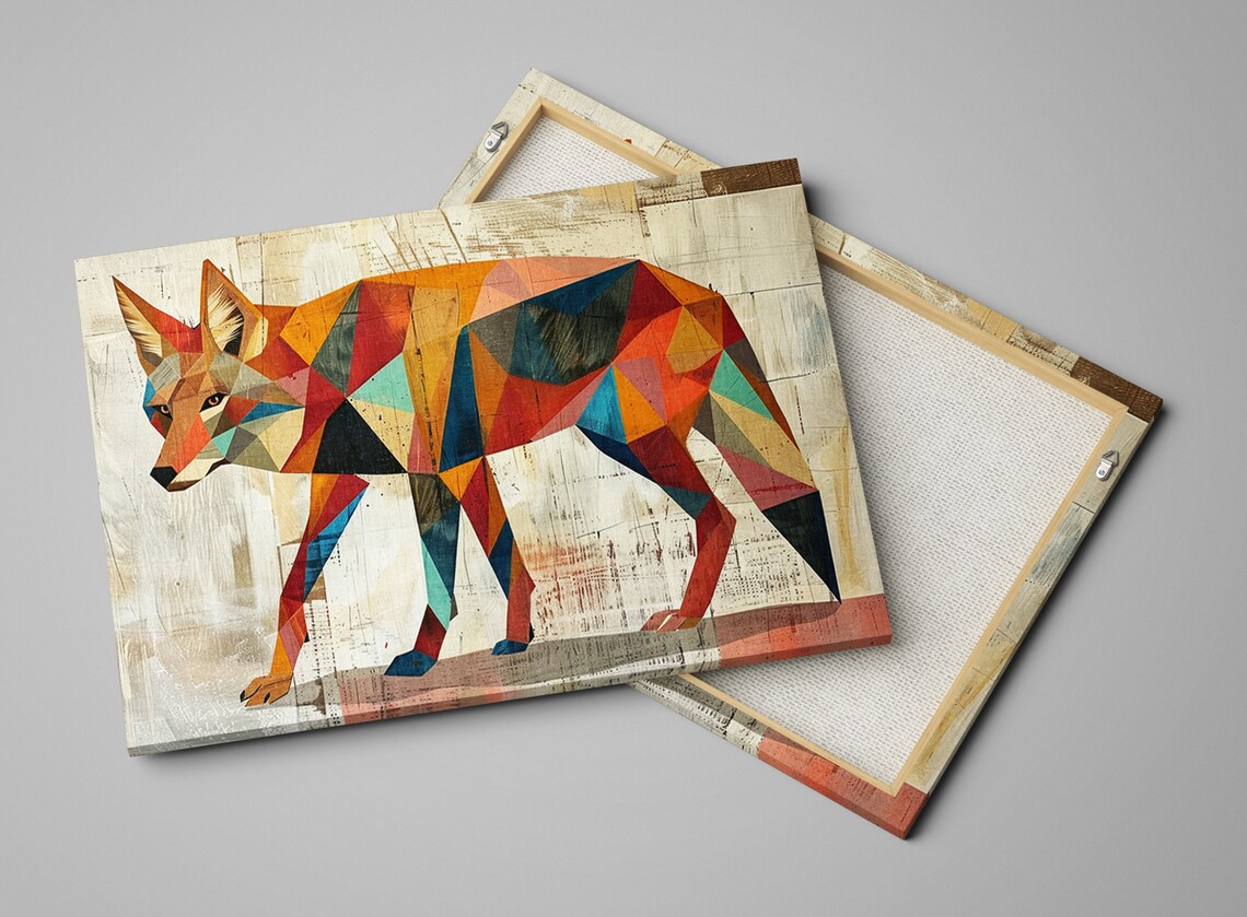 Retro Coyote Mid Century Modern Desert Decor Gicle Print On Gallery Wrapped Artist Ready To Hang Available In Extra Large Sizes - Image 3