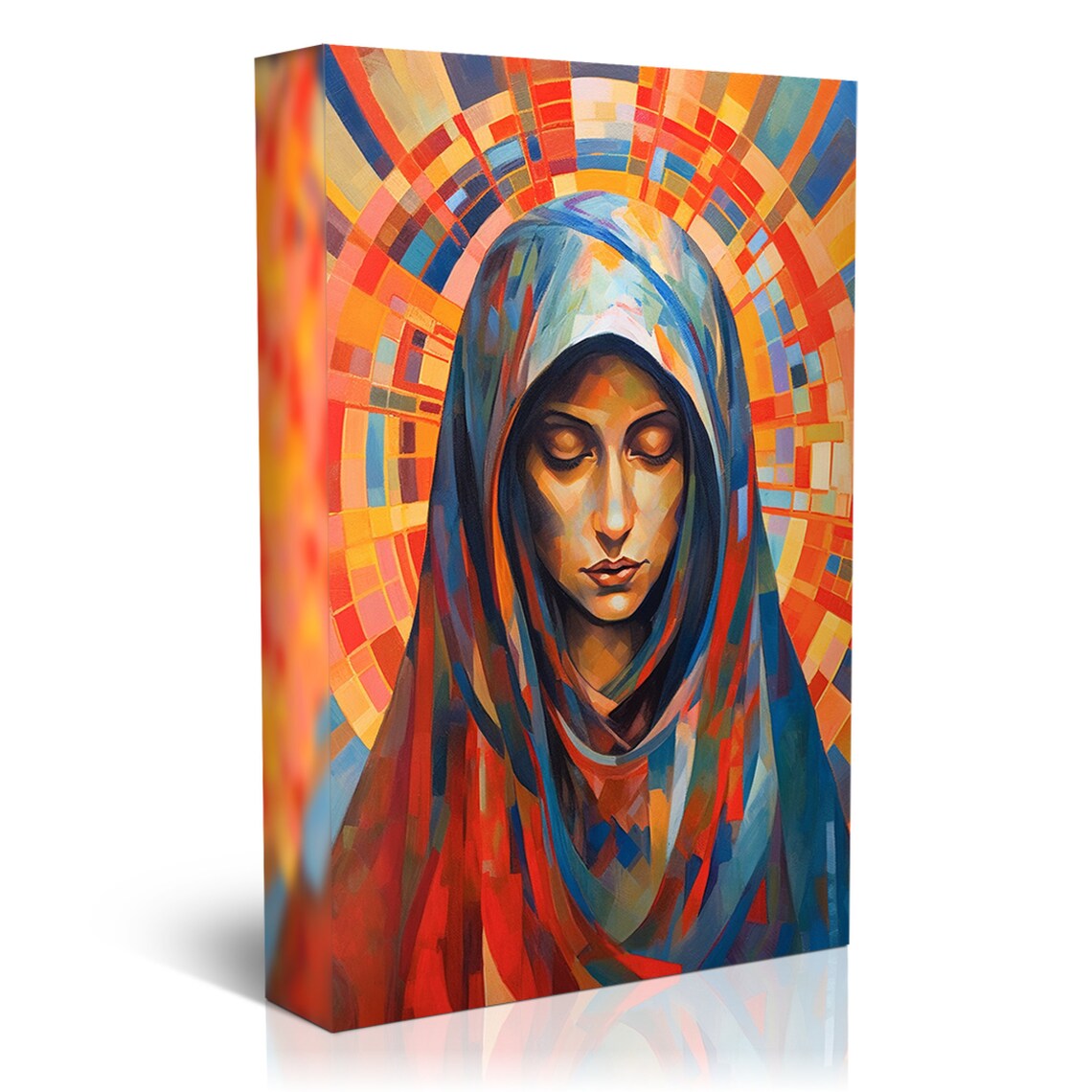 Virgin Mary Stained Glass Style Portrait Halo Religious Wall Art Print - Image 5