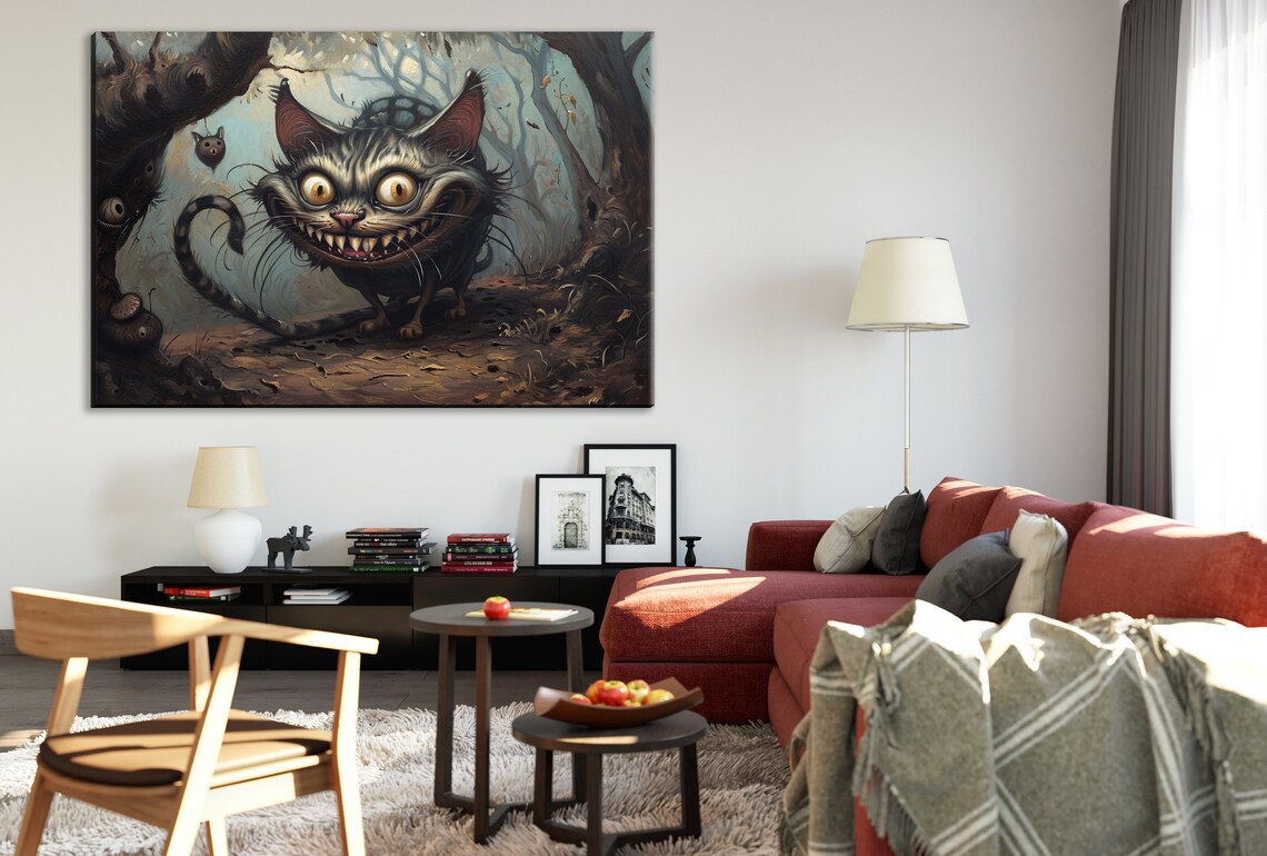 Dark Mischievous Cheshire Cat Creepy Forest Gothic Wonderland Art Poster - Image 4