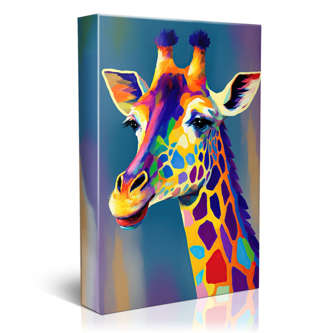 Colorful Giraffe Portrait Pop Art Multicolor Blue Background Wall Art - Image 5