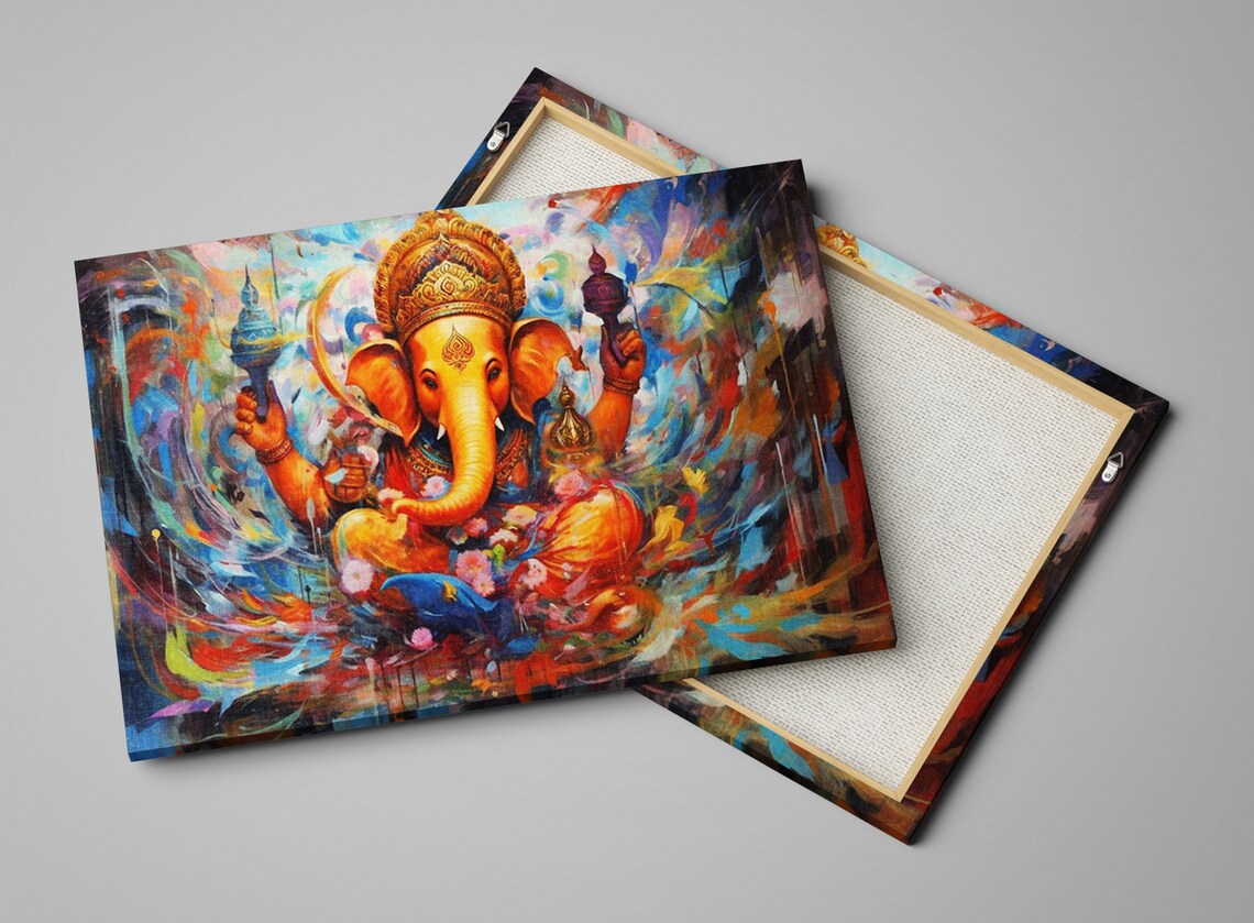Ganesha Hindu God Colorful Mythology Painting Spiritual Wall Art Print - Image 3