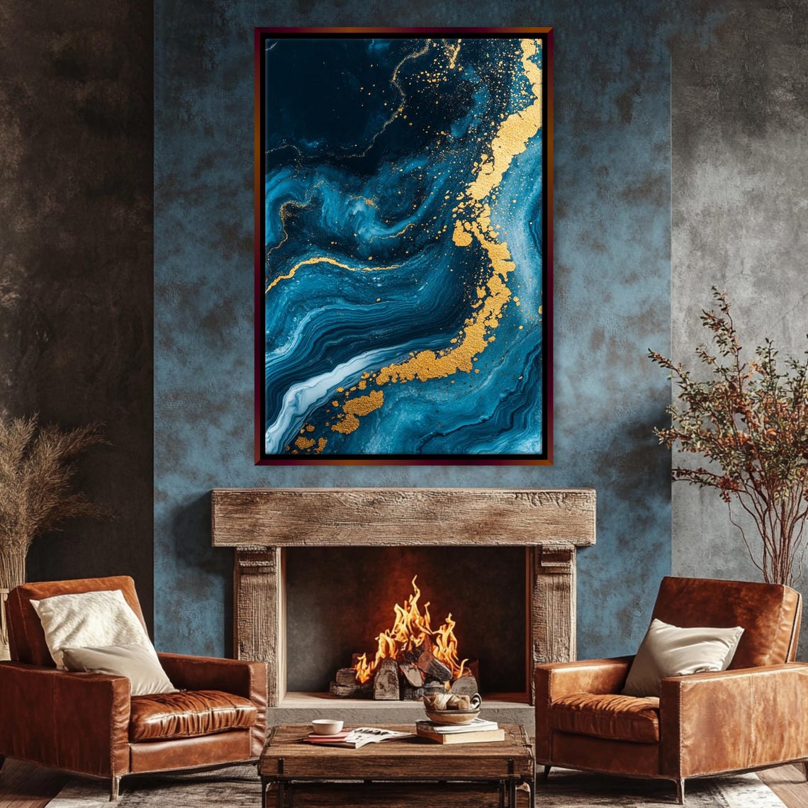 Abstract Blue And Gold Marble Fluid Art Elegant Modern Wall Art Poster