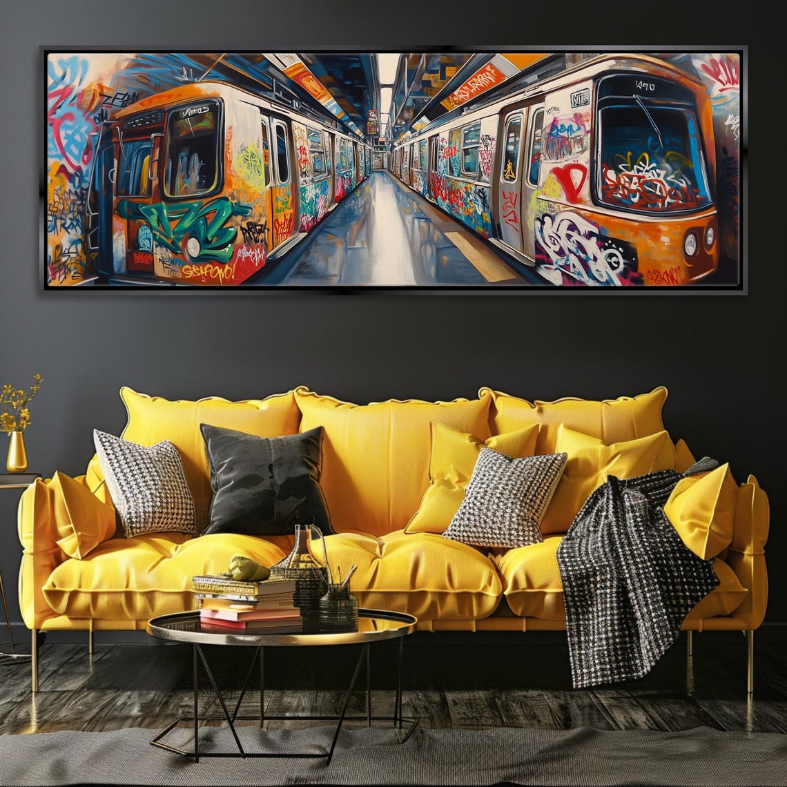 Urban Graffiti On Subway Train Street Art Framed Unframed Long Horizontal Gallery Wrapped Ready To Hang Extra Large Wall Art - Image 5
