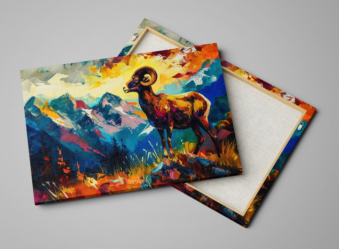 Bighorn Sheep Rocky Peak Sunset Gazing Impressionist Wildlife Poster - Image 4