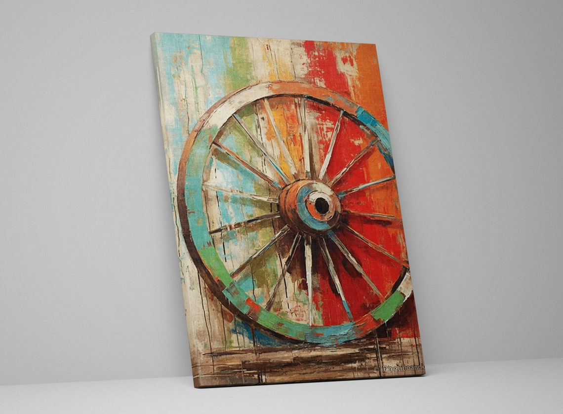 Rustic Elegance Wagon Wheel Wall Art Giclee Print On Gallery Wrapped Artist Ready To Hang Available In Extra Large Sizes - Image 5