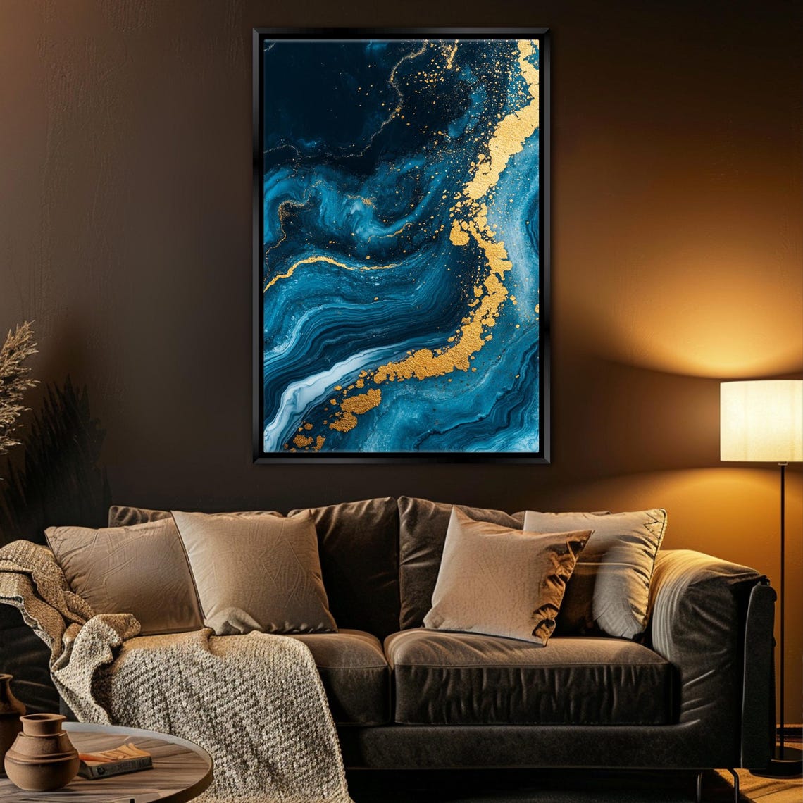 Abstract Blue And Gold Marble Fluid Art Elegant Modern Wall Art Poster - Image 4