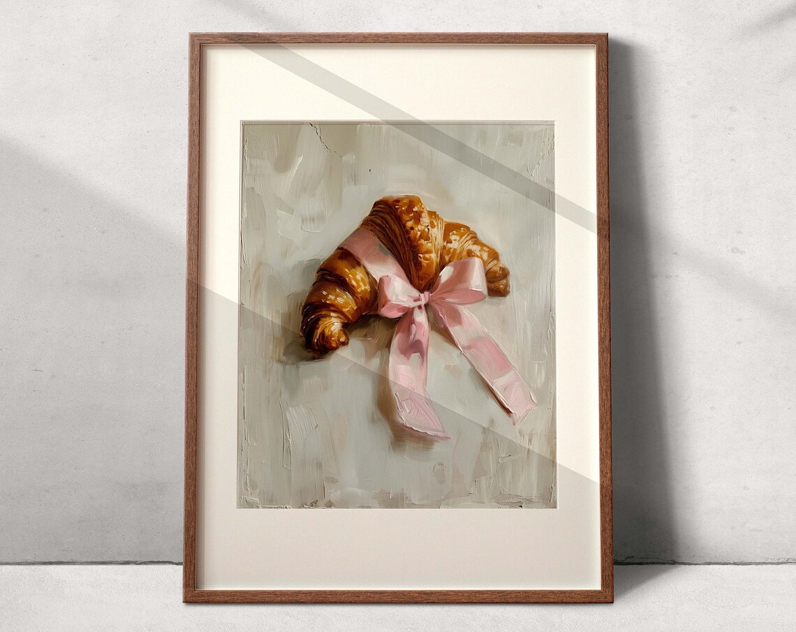 Croissant With Pink Bow Poster, Coquette Aesthetic