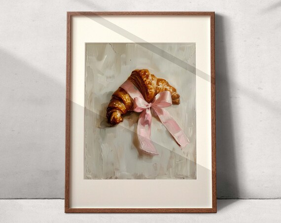 Croissant With Pink Bow Poster, Coquette Aesthetic