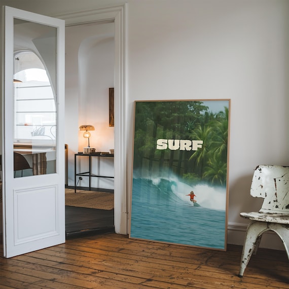 Tropical Surf Wave Rider Jungle Palm Beach Coastal Decor Wall Art