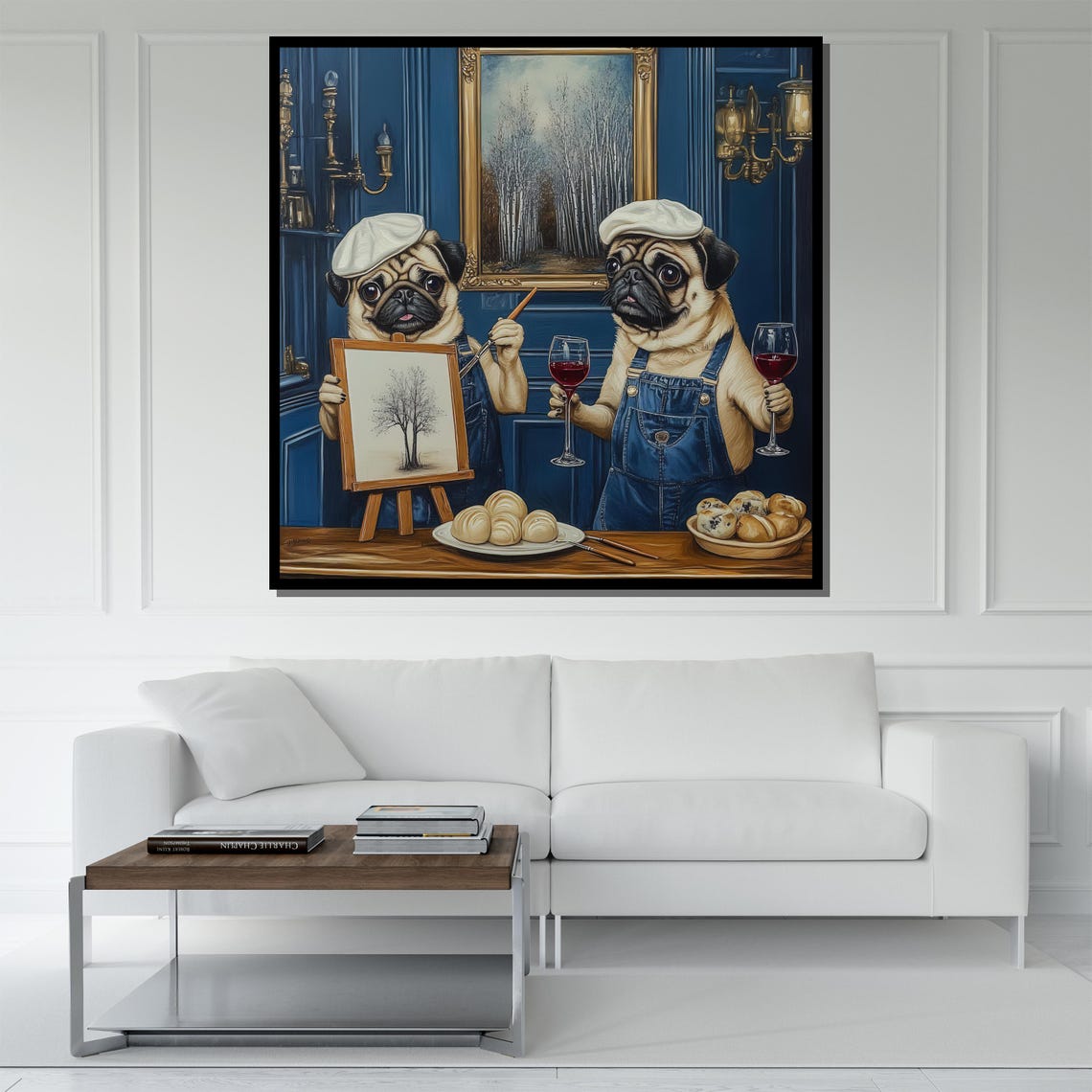 Pug Chef Painters Wine Croissants Funny Kitchen Dog Art Poster - Image 5