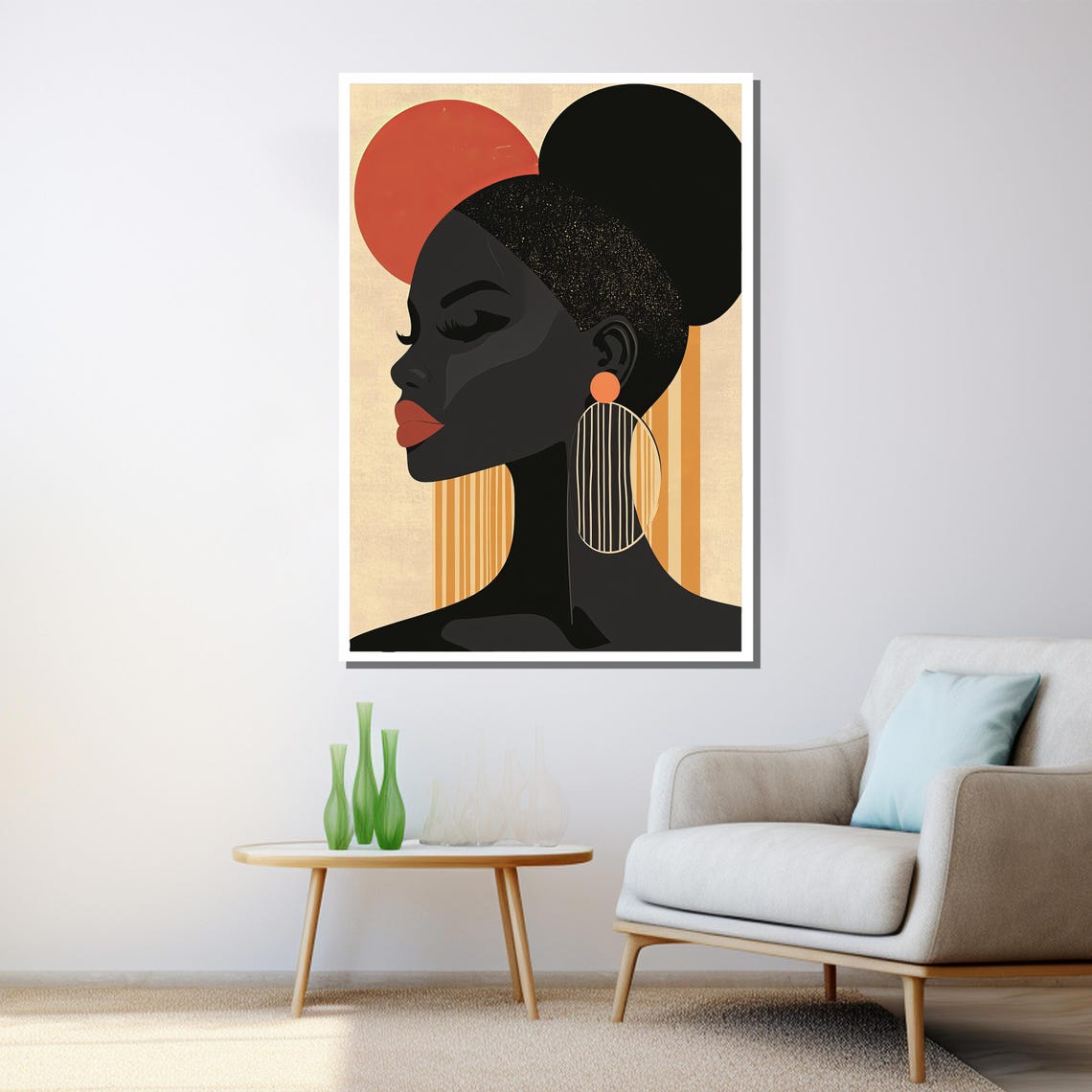 Abstract African Woman Silhouette Red Sun Minimalist Modern Art Poster - Image 3