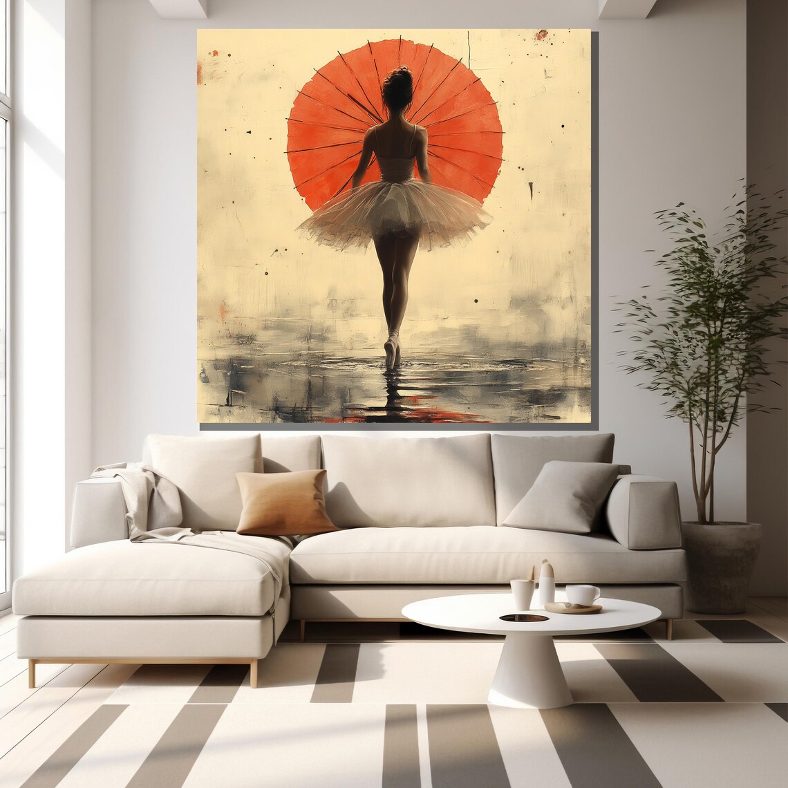Ballerina Holding Red Parasol From Behind Dreamy Textured Painting Poster - Image 2