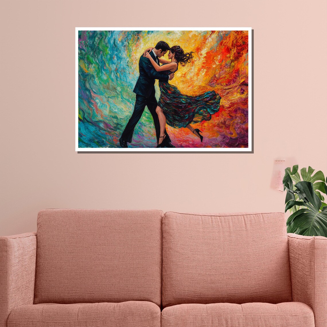 Colorful Impasto Dancing Couple Embrace Fiery Textured Oil Painting Poster - Image 3