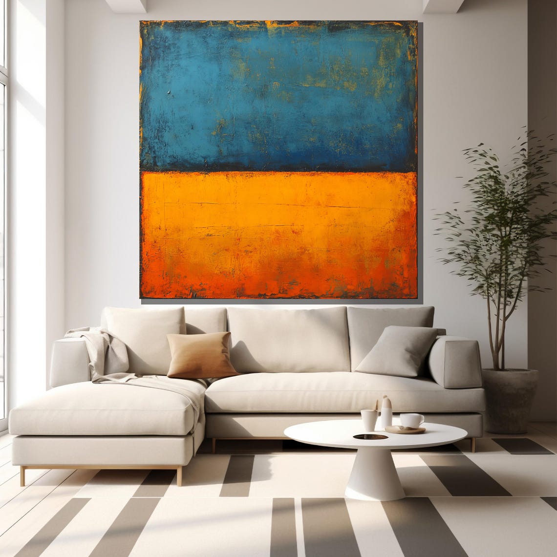 Mark Rothko Raw Blue Orange Textured Color Field Abstract Print - Image 2