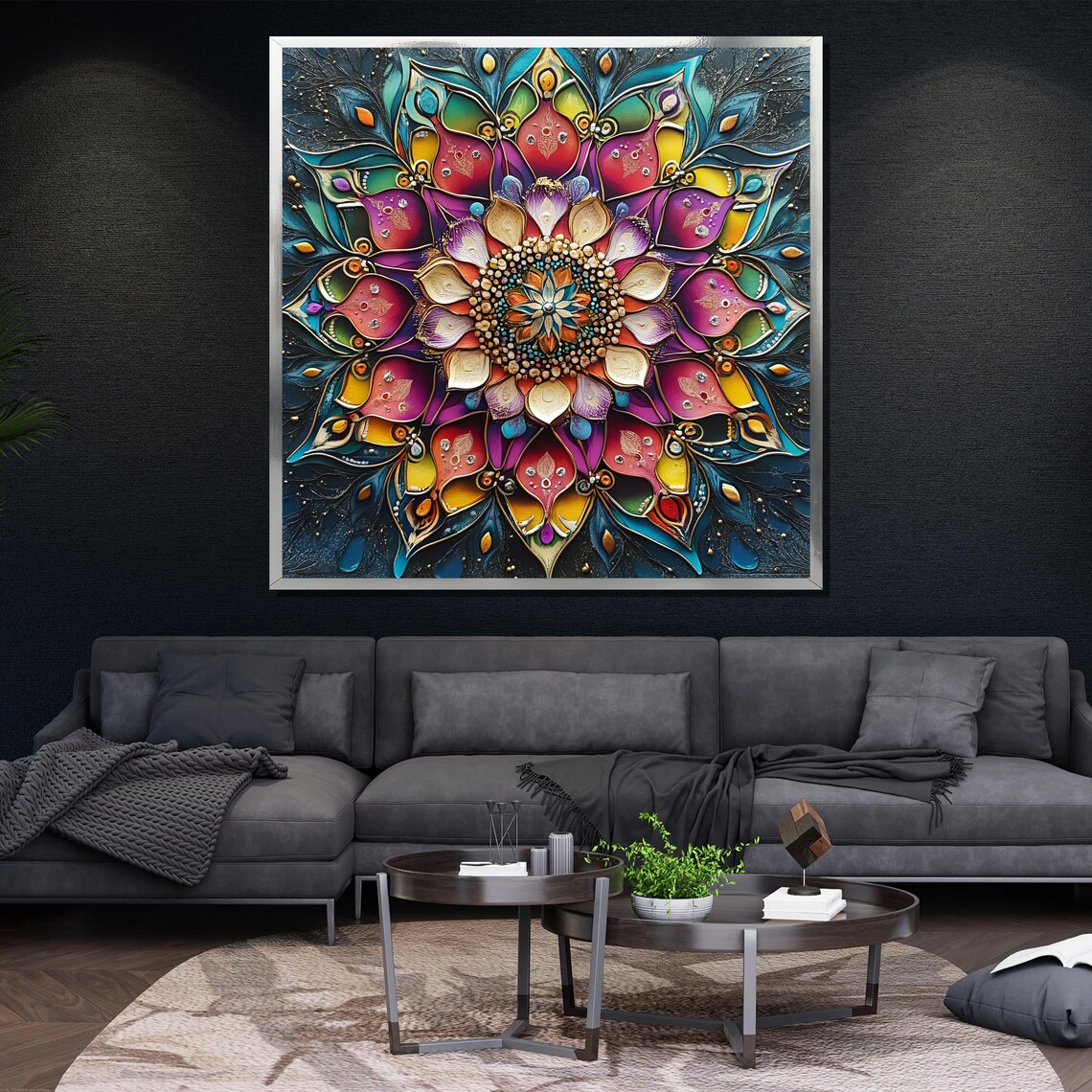 Colorful Mandala Flower Magenta Teal Gold Ornate Abstract Wall Poster - Image 4