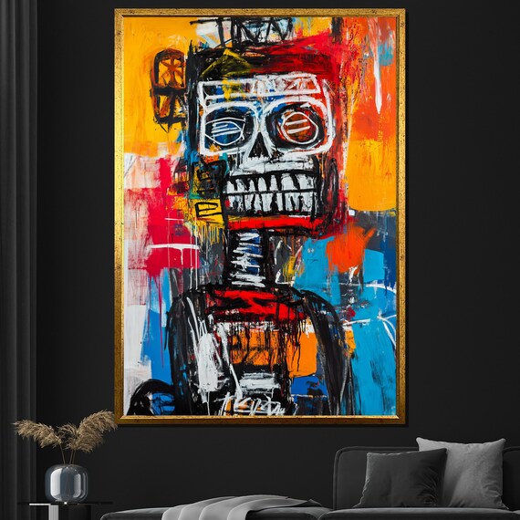 Basquiat Style Abstract Skull Bold Colorful Graffiti Wall Art Poster