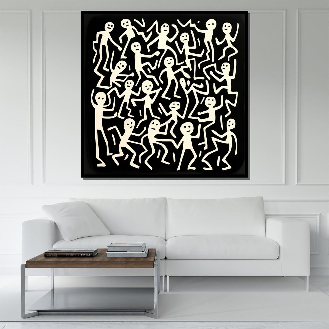 Keith Haring Style Dancing Figures Black Background Pop Art Poster - Image 5