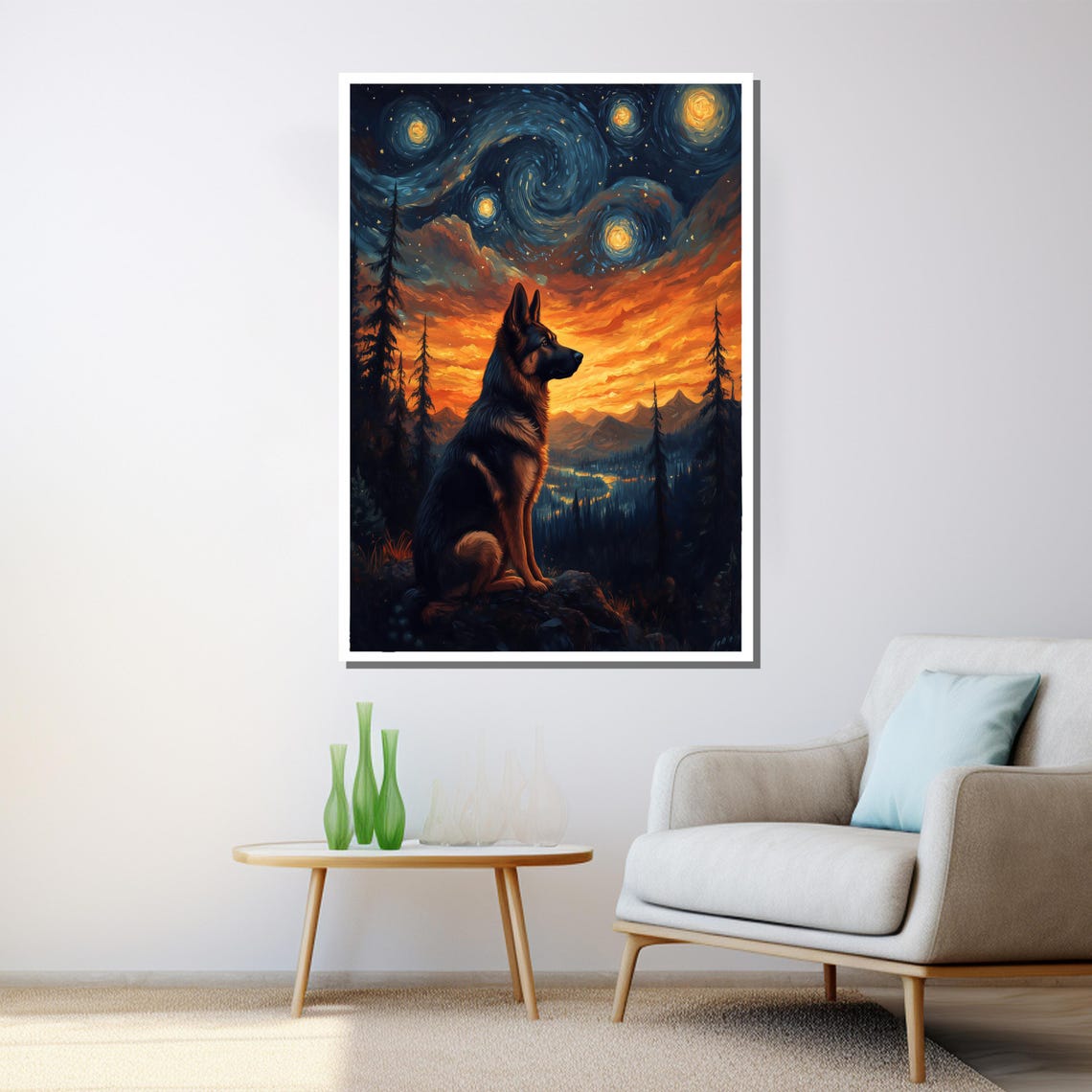 German Shepherd Starry Night Sky Mountains Sunset Dog Poster - Image 3