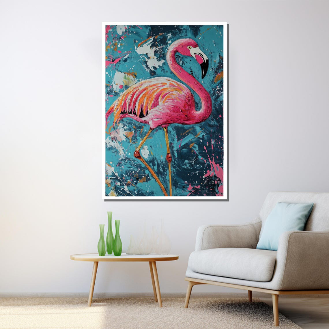 Abstract Pink Flamingo Turquoise Splash Modern Bird Art Poster - Image 3