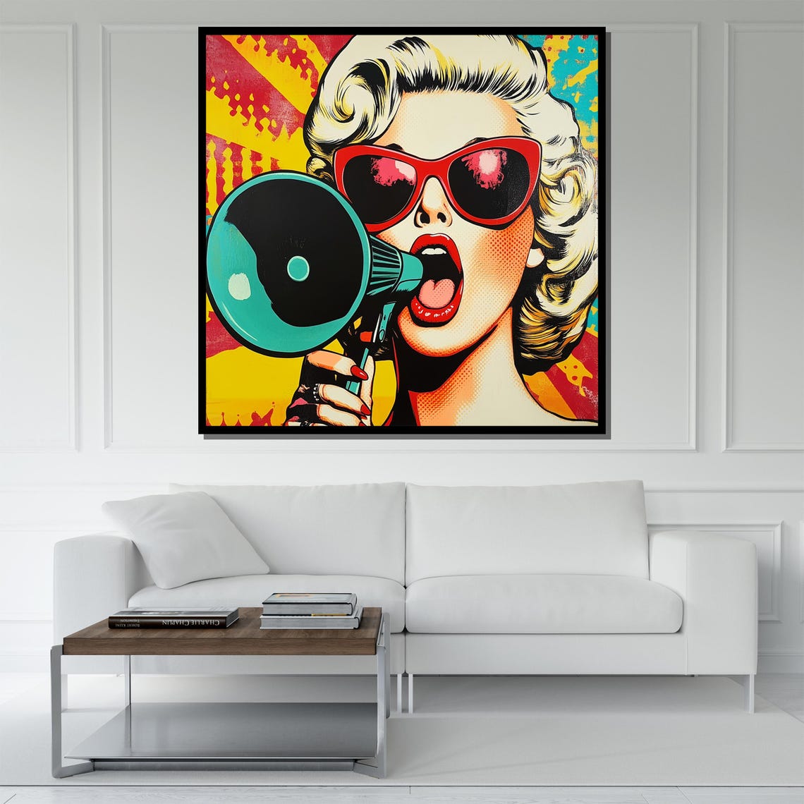 Pop Art Woman With Megaphone Retro Sunglasses Colorful Wall Poster - Image 5
