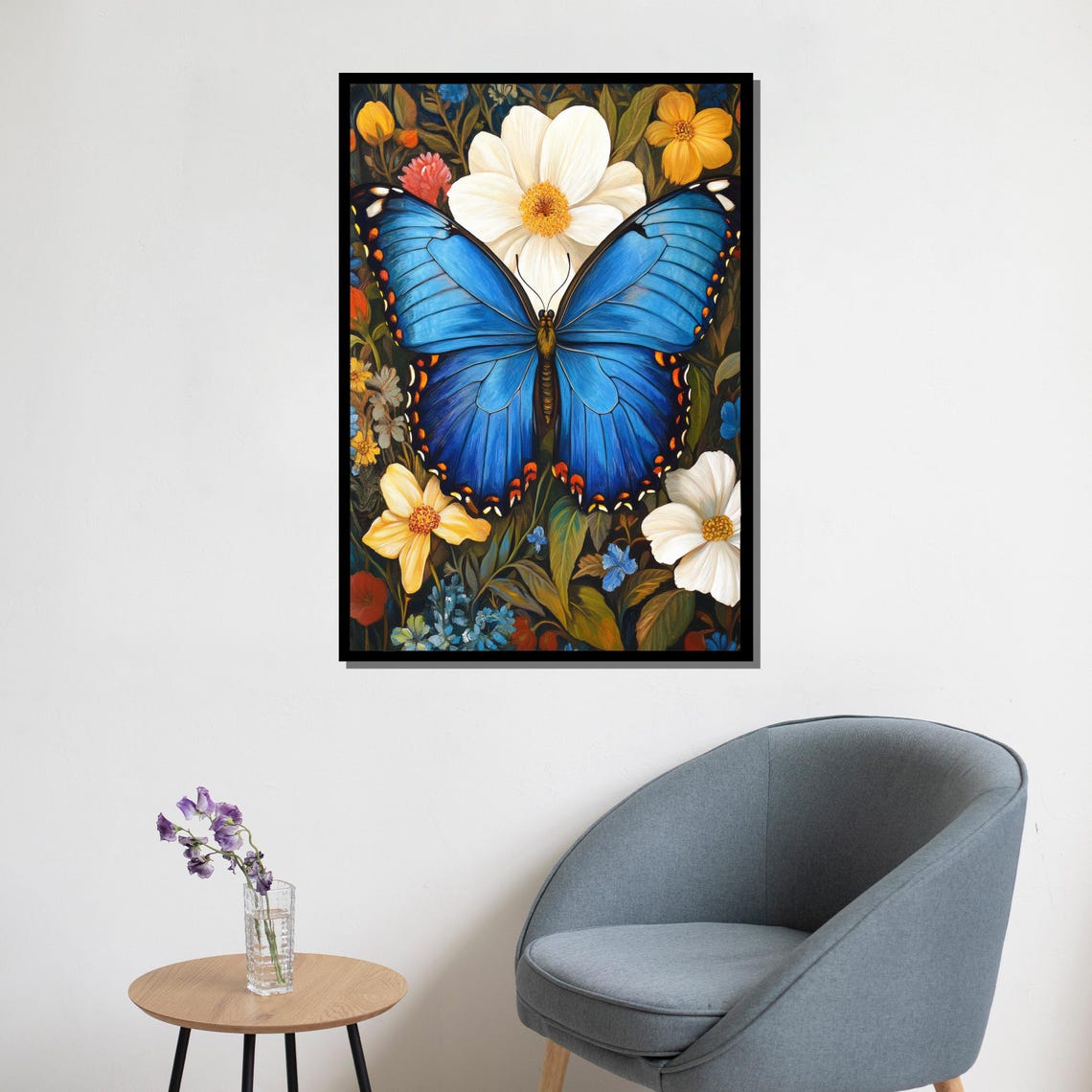 Blue Morpho Butterfly Floral Garden Vibrant Nature Art Poster - Image 5