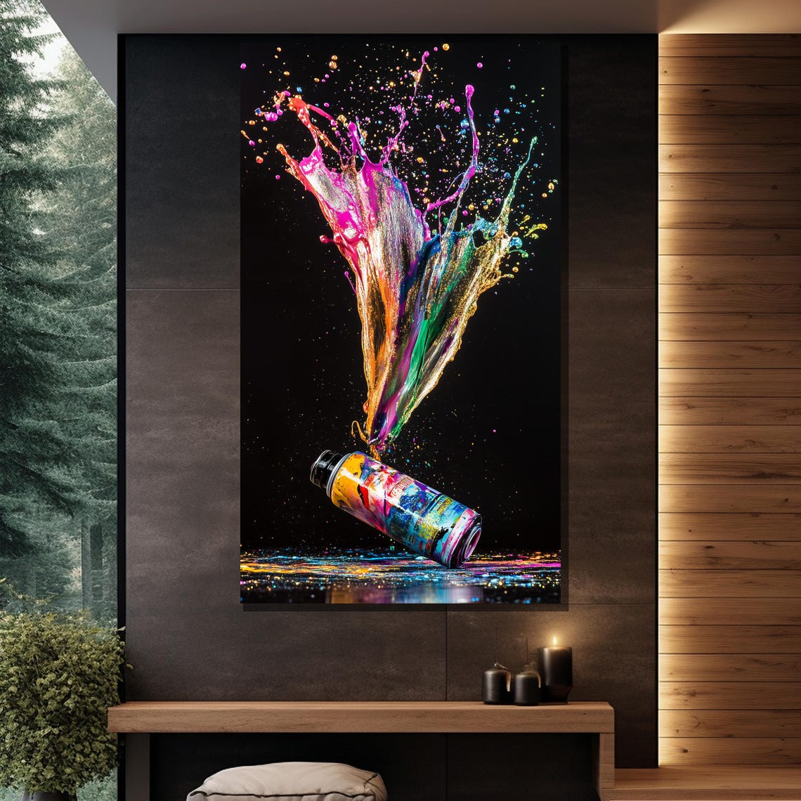 Color Splash Spray Can Vibrant Paint Explosion Black Art Wall Poster - Image 2