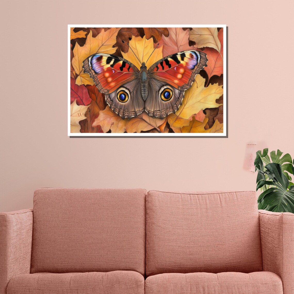 Butterfly On Autumn Leaves Detailed Nature Wildlife Art Print - Image 3