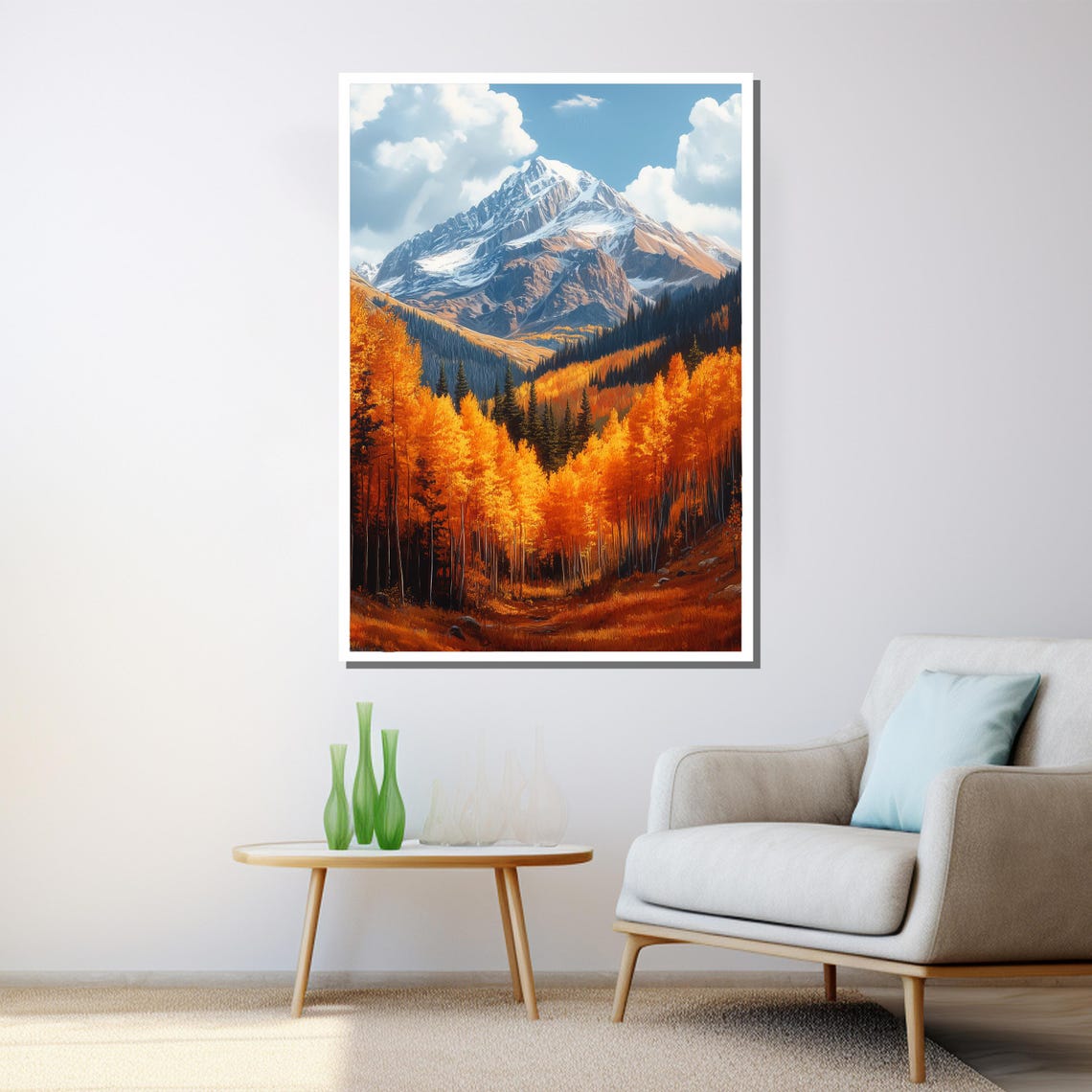 Golden Autumn Forest Snow Capped Mountain Valley Scenic Nature Poster - Image 3