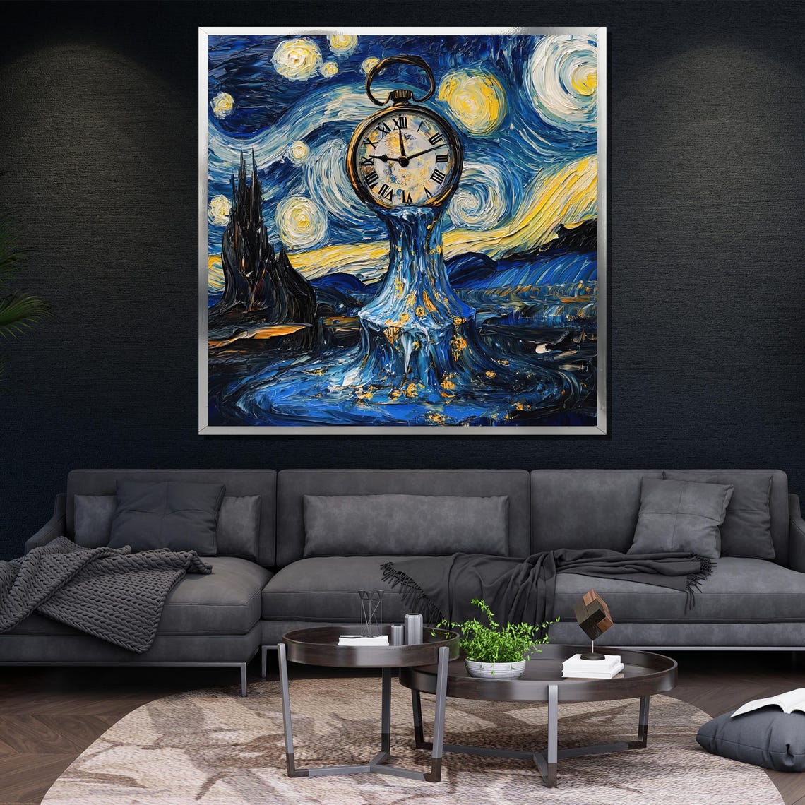 Starry Night Sky With A Melting Pocket Watch Over Moonlit Sea Poster - Image 4